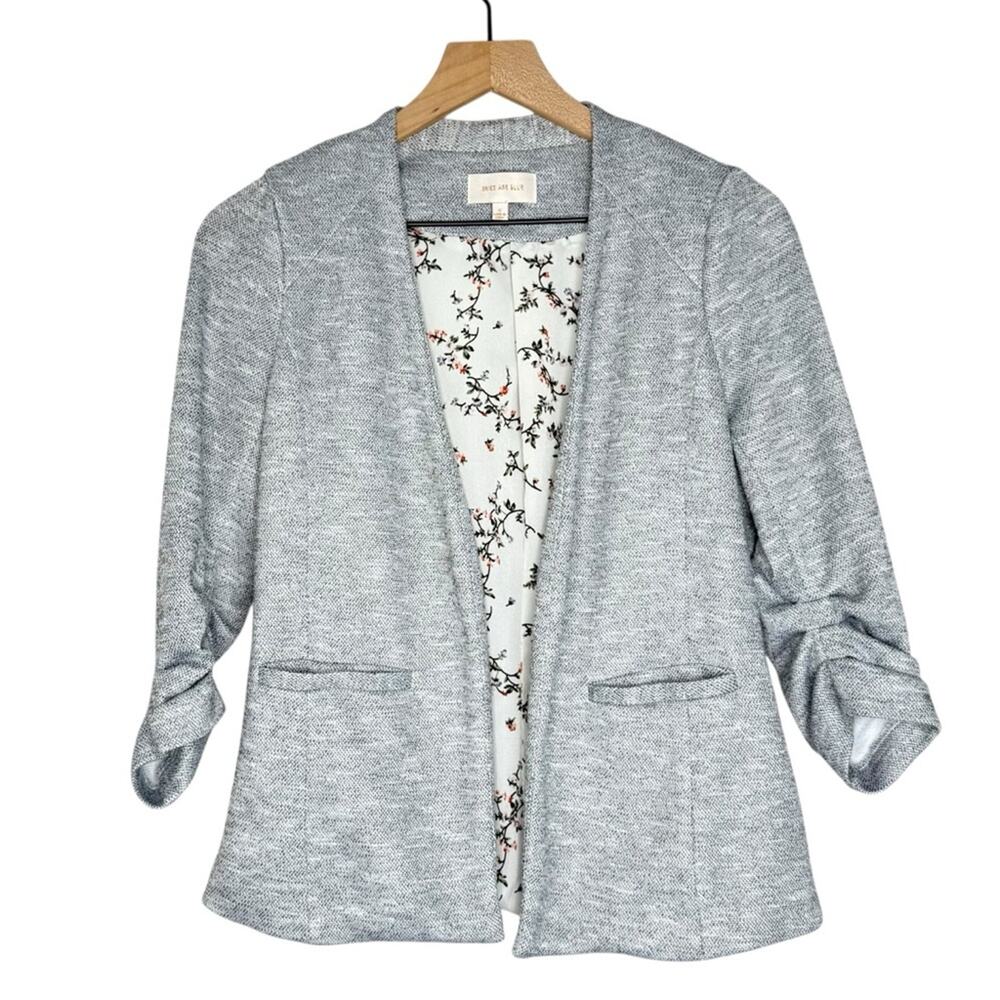 Skies Are Blue Gray Open Front Blazer Ruched Sleeve Size Small office business - Picture 1 of 4